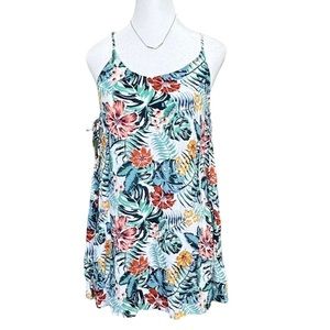 Roxy Side Tie Dress Bright White Soul Floral Vibes Beachy Cover-Up Size Large